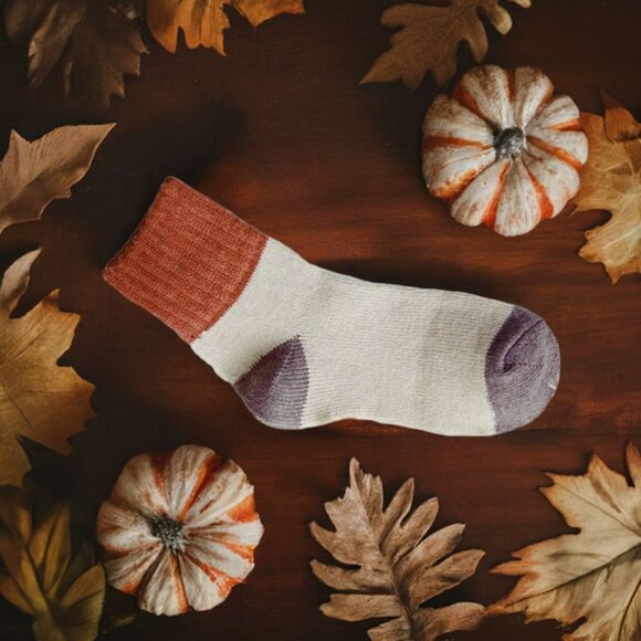 Colorful Favorites Accessories - Chelsea Womens Colorblock Crew Socks Beige with Brown and Gray Gift Packaged